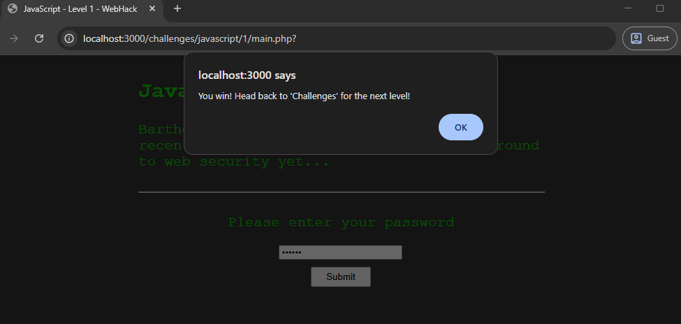 Inspecting the HTML code of JavaScript challenge Level 1