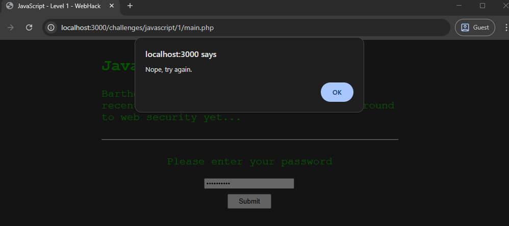 Inspecting the HTML code of JavaScript challenge Level 1